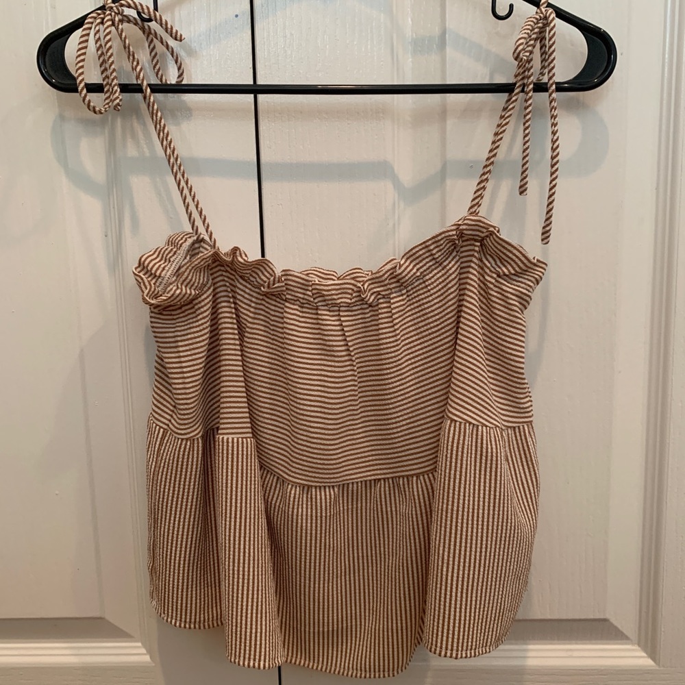 Tan and White Striped Abercrombie Top